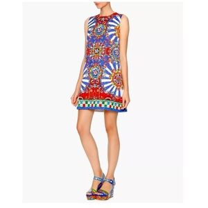 Dolce & Gabbana Majolica Print Mini Dress Size 36 XS Multicolor Sicily Italy